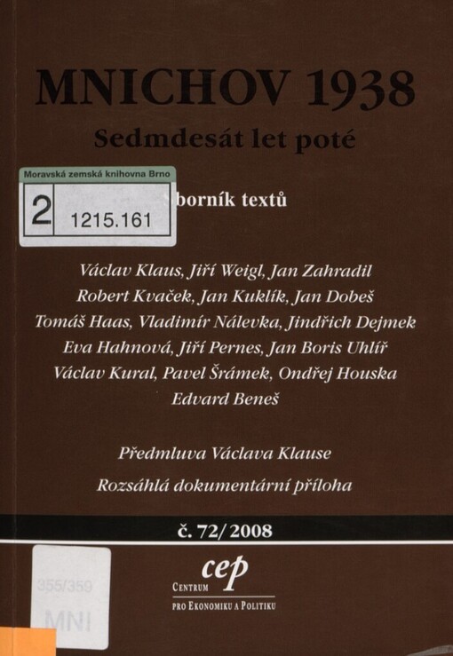 Mnichov 1938: sedmdesát let poté : sborník textů
