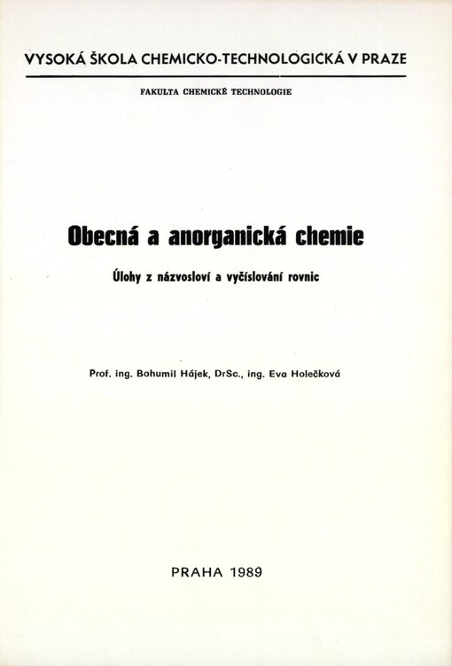 Obecná a anorganická chemie : úlohy z názvosloví a vyčíslování rovnic