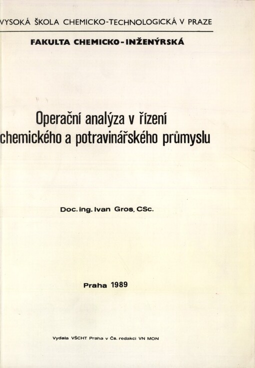 Operační analýza v řízení chemického a potravinářského průmyslu