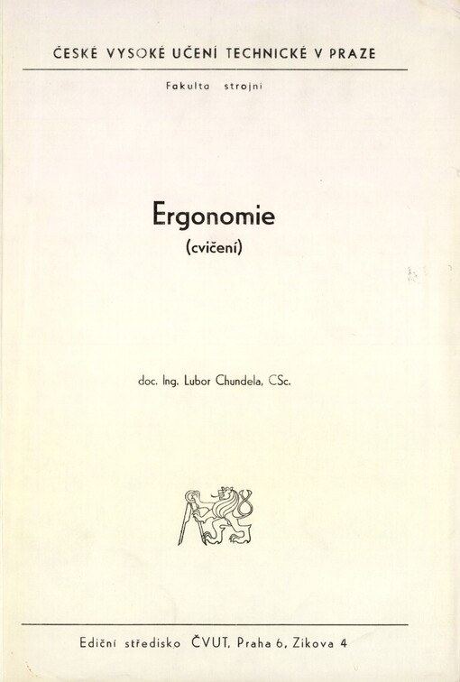 Ergonomie: cvičení : určeno pro stud. fak. strojní