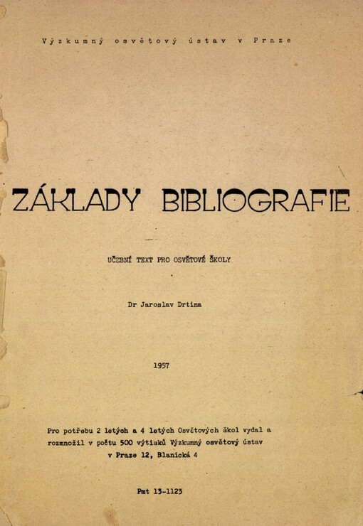 Základy bibliografie :učební text pro osvětové školy