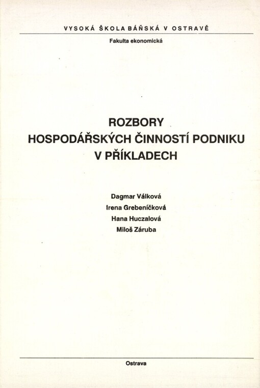 Rozbory hospodářských činností podniku v příkladech