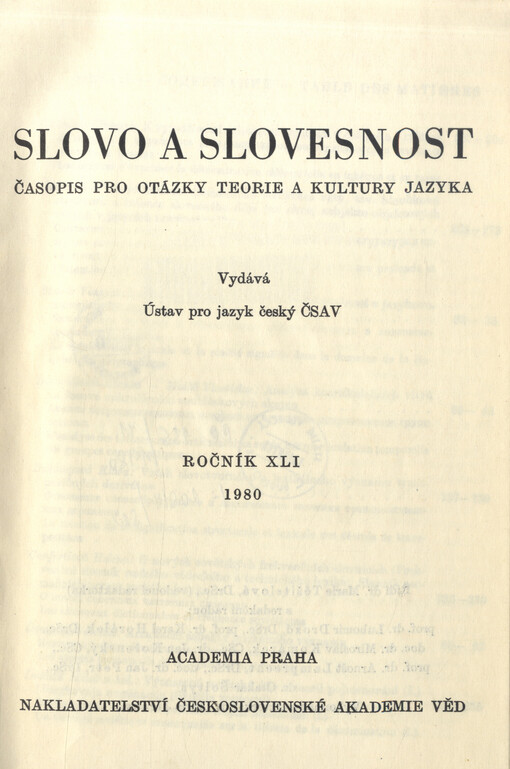 Slovo a slovesnost : časopis pro otázky teorie a kultury jazyka