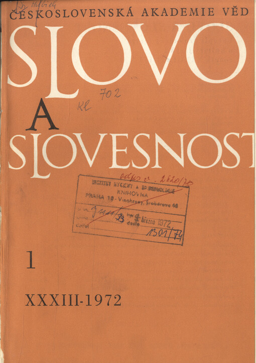 Slovo a slovesnost : časopis pro otázky teorie a kultury jazyka