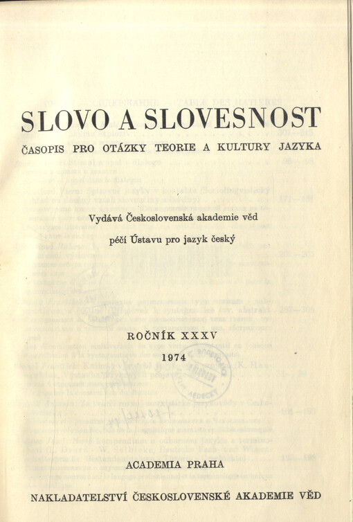 Slovo a slovesnost : časopis pro otázky teorie a kultury jazyka