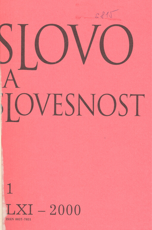 Slovo a slovesnost : časopis pro otázky teorie a kultury jazyka