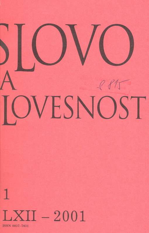 Slovo a slovesnost : časopis pro otázky teorie a kultury jazyka