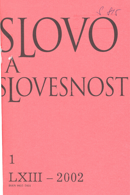 Slovo a slovesnost : časopis pro otázky teorie a kultury jazyka