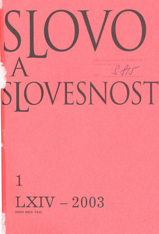 Slovo a slovesnost : časopis pro otázky teorie a kultury jazyka