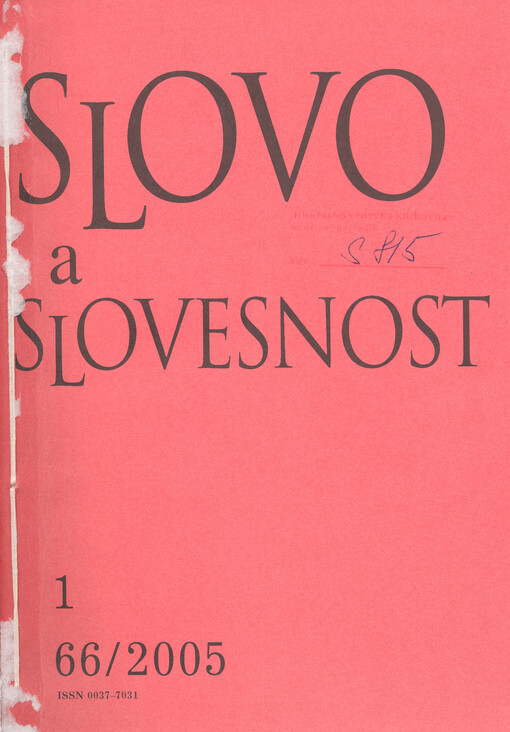 Slovo a slovesnost : časopis pro otázky teorie a kultury jazyka