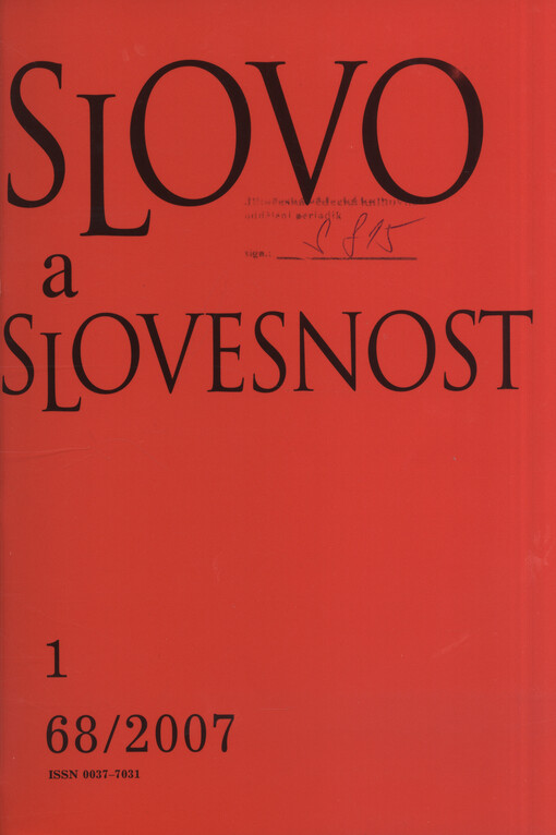 Slovo a slovesnost : časopis pro otázky teorie a kultury jazyka