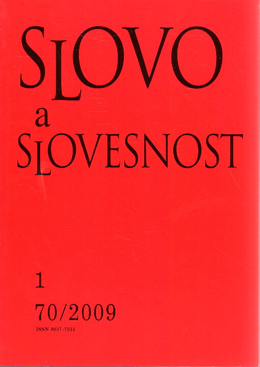 Slovo a slovesnost : časopis pro otázky teorie a kultury jazyka