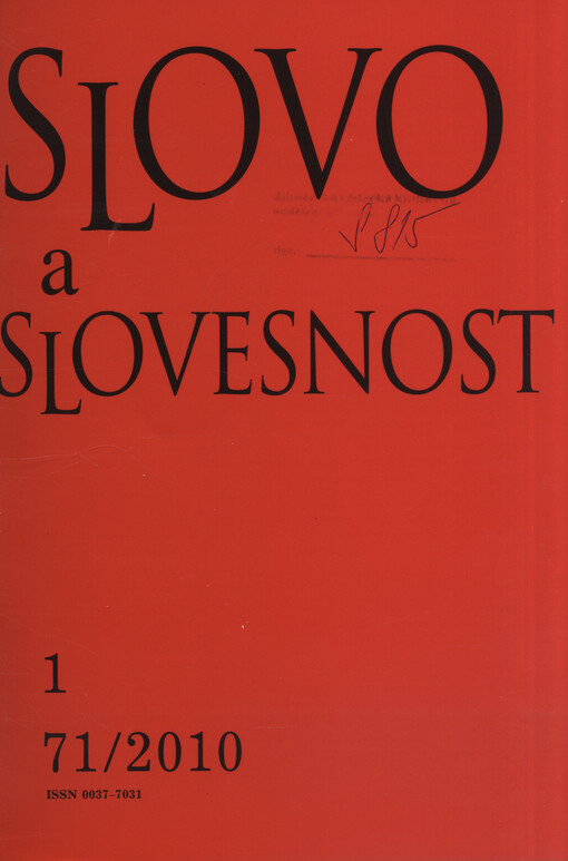 Slovo a slovesnost : časopis pro otázky teorie a kultury jazyka
