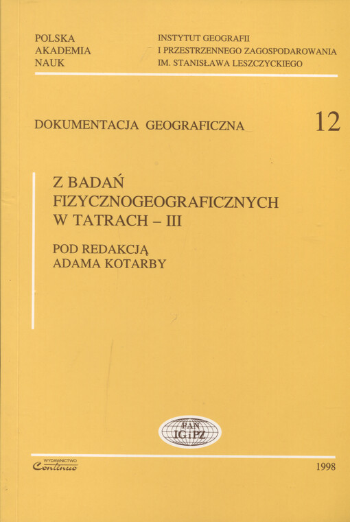 Z badań fizycznogeograficznych w Tatrach - III