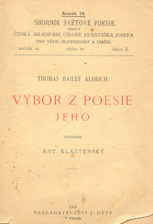 Thomas Bailey Aldrich : výbor z poesie jeho