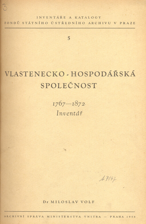 Vlastenecko-hospodářská společnost: 1767-1872 : inventář
