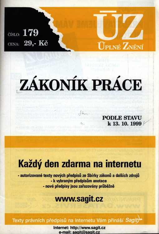 Zákoník práce : podle stavu k 13. 10. 1999