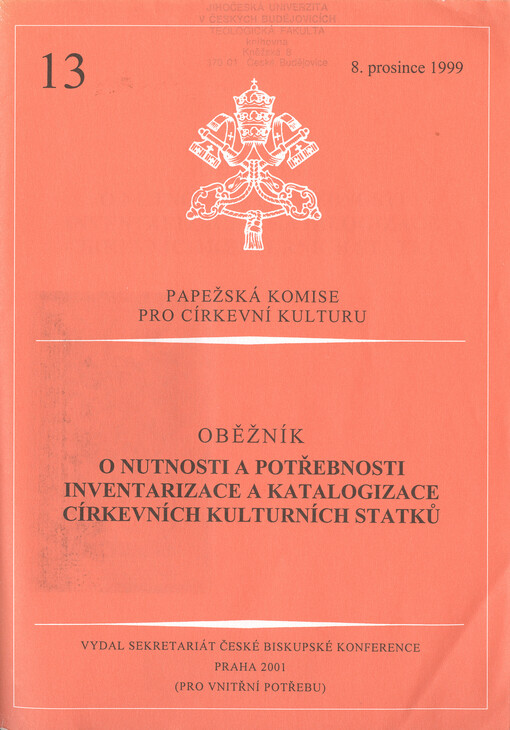 Oběžník O nutnosti a potřebnosti inventarizace a katalogizace církevních kulturních statků