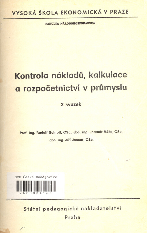 Kontrola nákladů, kalkulace a rozpočetnictví v průmyslu