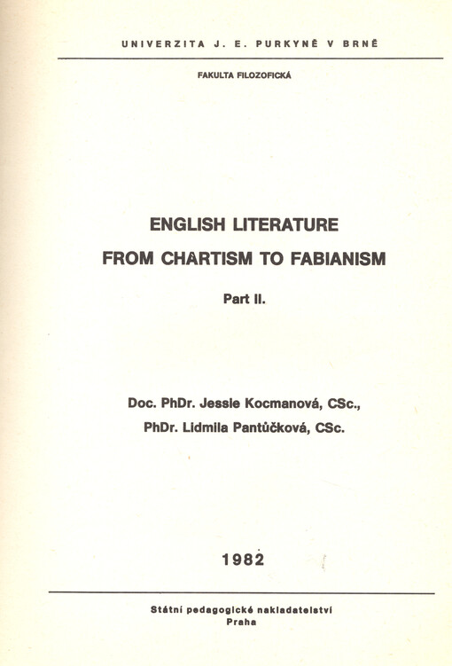 English Literature from Chartism to Fabianism :Určeno pro posl. fakult filozof.Part 2