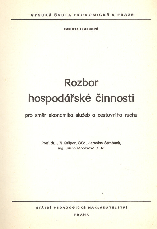 Rozbor hospodářské činnosti pro směr ekonomika služeb a cestovního ruchu