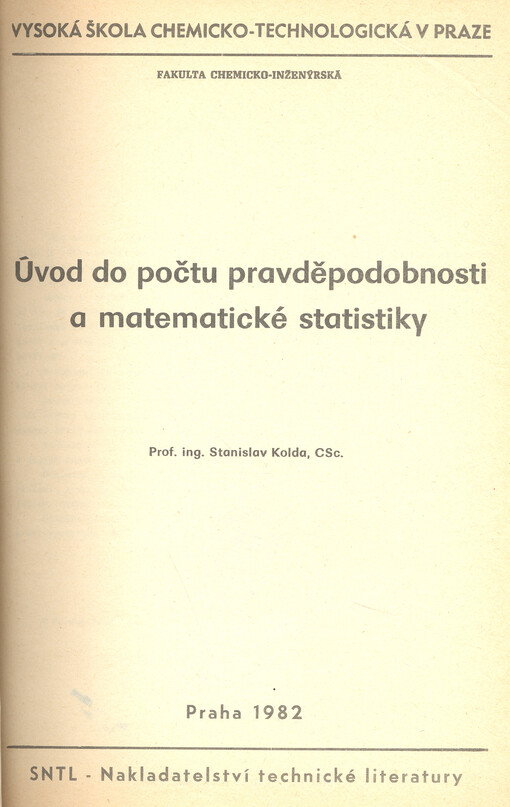 Úvod do počtu pravděpodobnosti a matematické statistiky