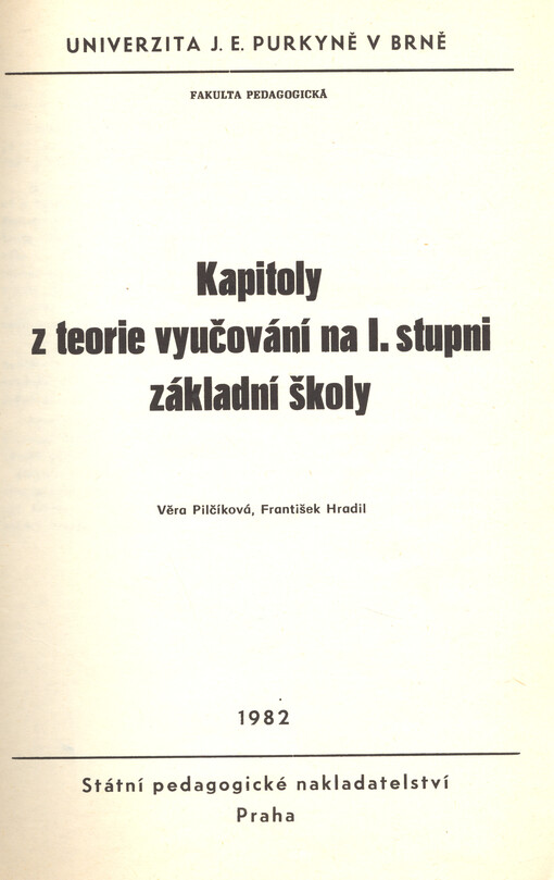Kapitoly z teorie vyučování na 1. stupni základní školy