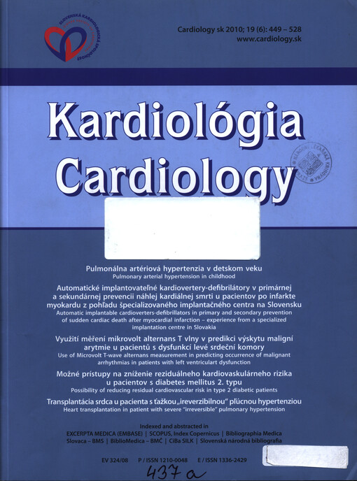 Kardiológia : oficiálny časopis Slovenskej kardiologickej spoločnosti a Slovenskej hypertenziologickej spoločnosti = Cardiology