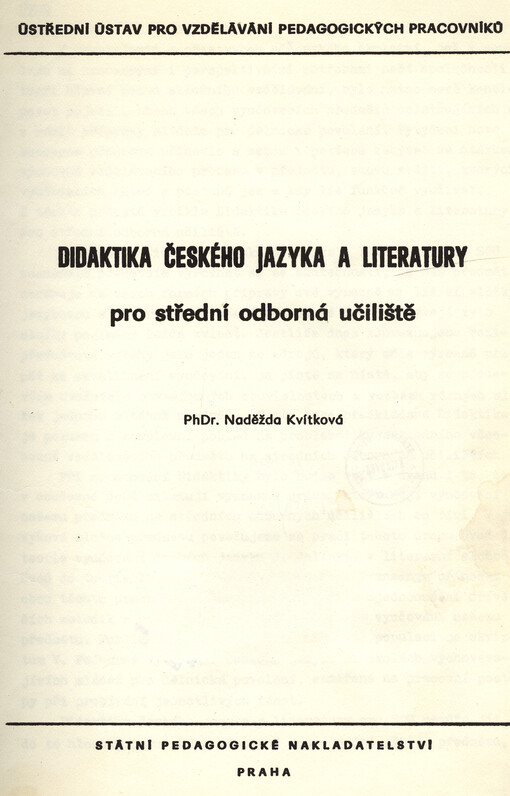 Didaktika českého jazyka a literatury pro střední odborná učiliště