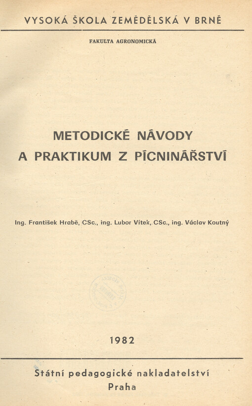 Metodické návody a praktikum z pícninářství