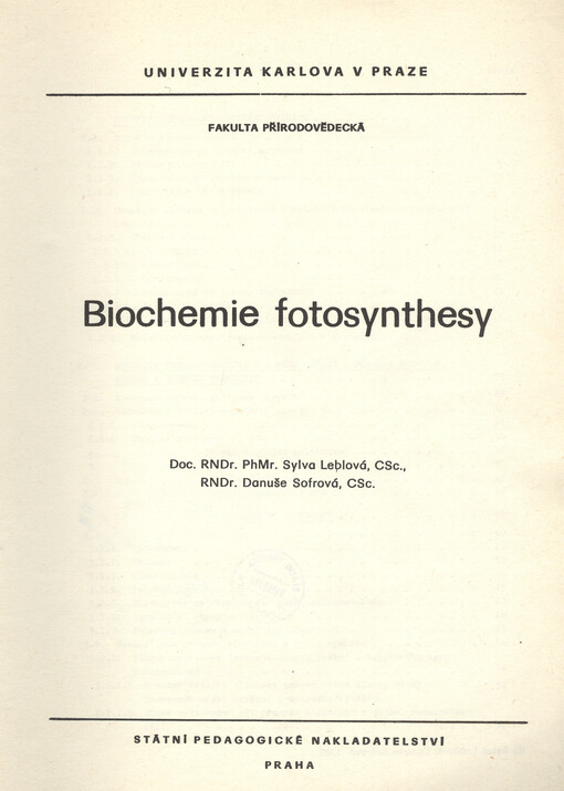 Biochemie fotosynthesy