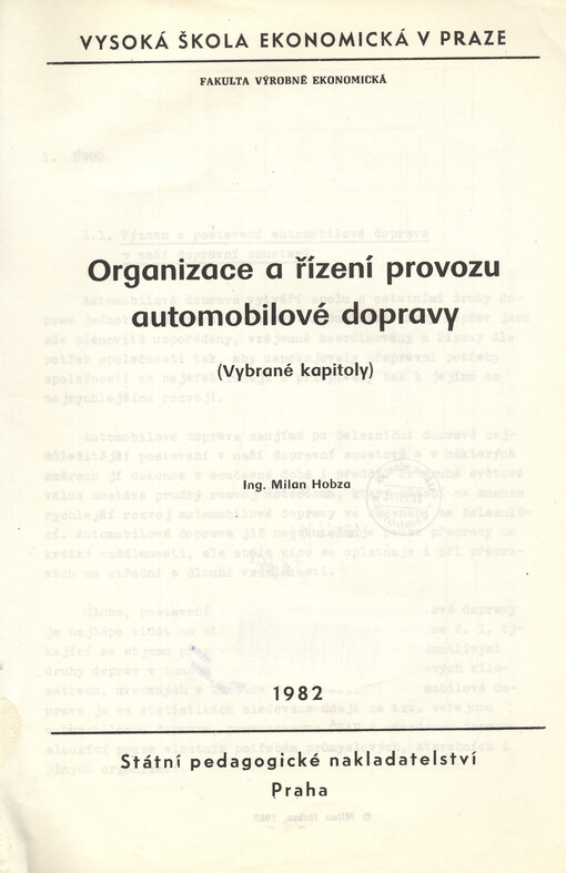 Organizace a řízení provozu automobilové dopravy : vybrané kapitoly