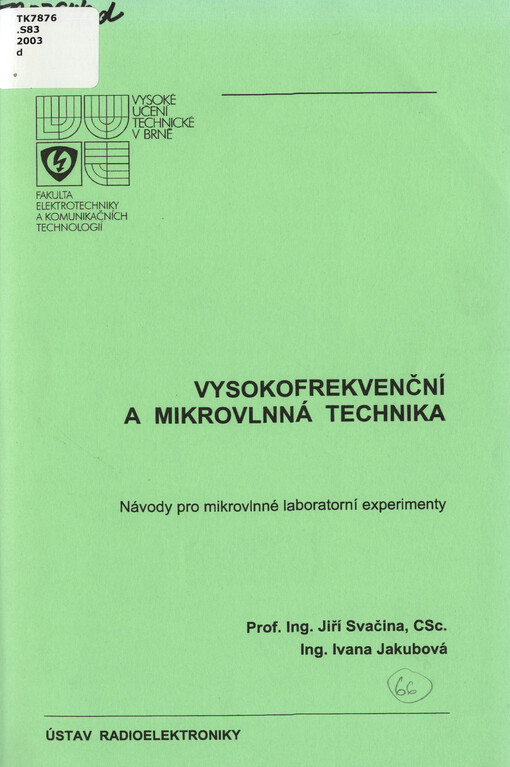 Vysokofrekvenční a mikrovlnná technika: návody pro mikrovlnné laboratorní experimenty