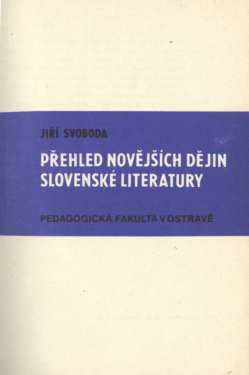 Přehled novějších dějin slovenské literatury