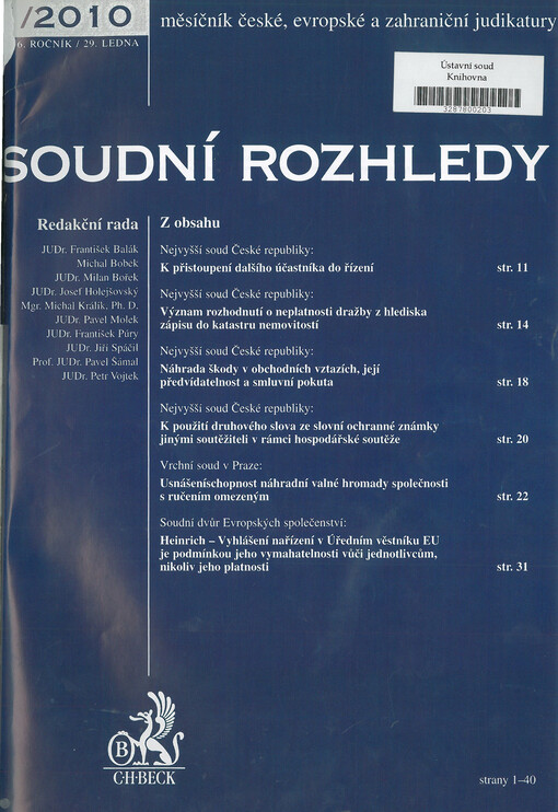 Soudní rozhledy : měsíčník české, evropské a zahraniční judikatury