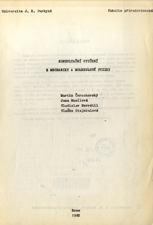 Konzultační cvičení z mechaniky a molekulové fyziky