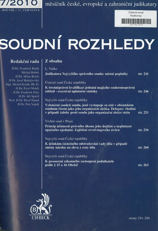 Soudní rozhledy : měsíčník české, evropské a zahraniční judikatury