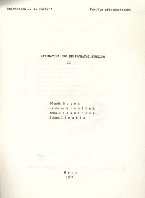 Matematika pro reaprobační studium II: určeno pro posl. fak. přírodověd