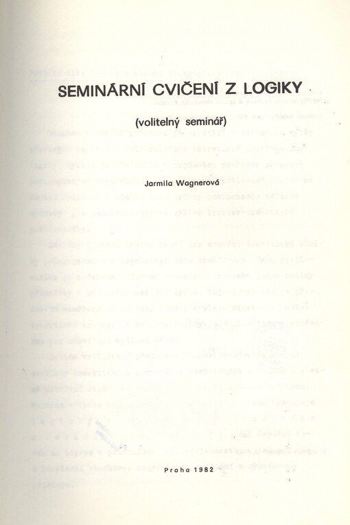 Seminární cvičení z logiky : volitelný seminář