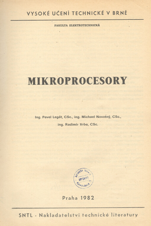 Mikroprocesory :určeno pro posl. fak. elektrotechn.