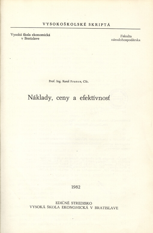 Náklady, ceny a efektívnost