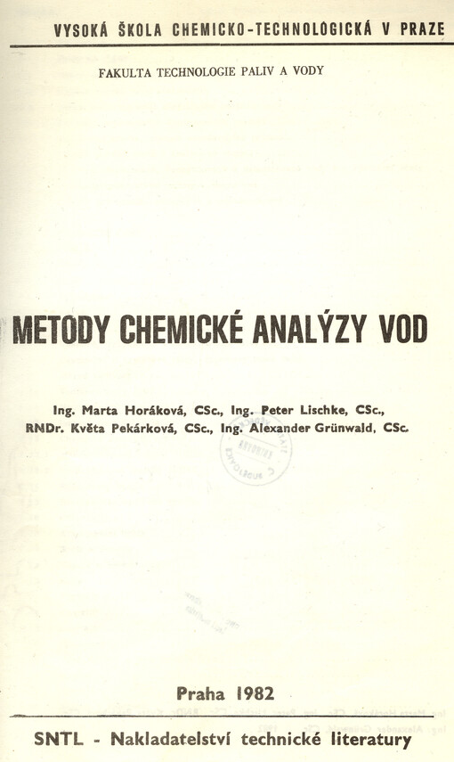 Metody chemické analýzy vod