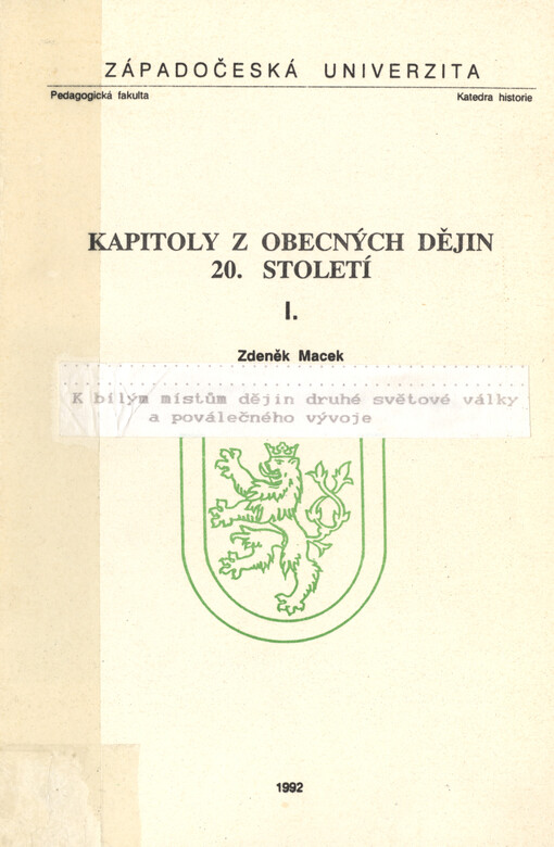 Kapitoly z obecných dějin 20. století. I.