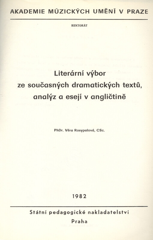 Literární výbor ze současných dramatických textů, analýz a esejí v angličtině