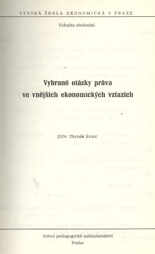 Vybrané otázky práva ve vnějších ekonomických vztazích