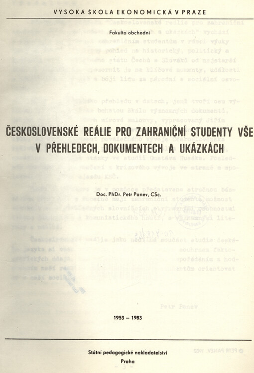Československé reálie pro zahraniční studenty VŠE v přehledech, dokumentech a ukázkách