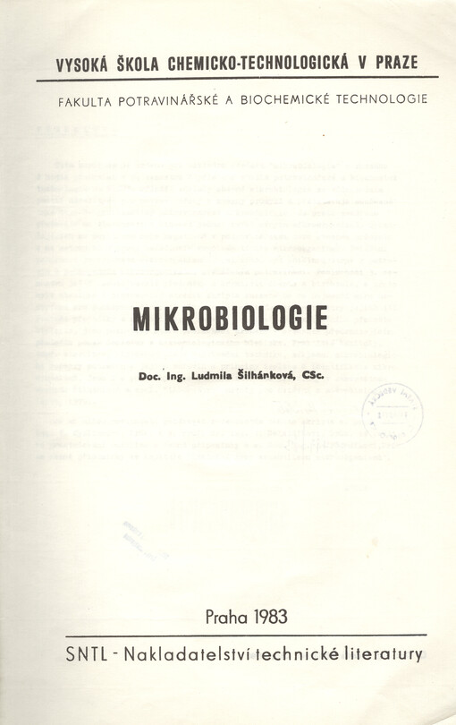 Mikrobiologie :určeno pro posl. fak. potravinářské a biochem. technologie