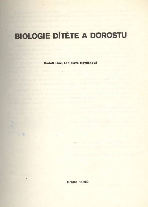 Biologie dítěte a dorostu :skripta pro posl. fak. tělesné výchovy a sportu Univ. Karlovy