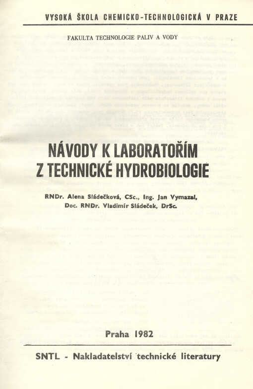 Návody k laboratořím z technické hydrobiologie