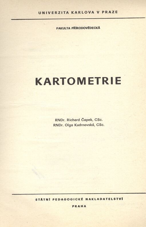 Kartometrie : určeno pro posl. fak. přírodověd.